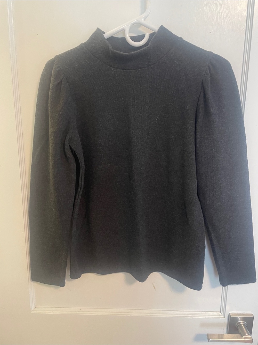 Madewell Dark Gray Mock Neck Puff Sleeve Sweater